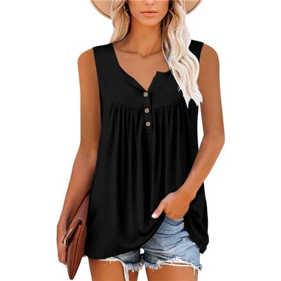 Women’s Casual Button-Up Ruffle Tunic Top - Fit & Flare - Picture 2 of 6